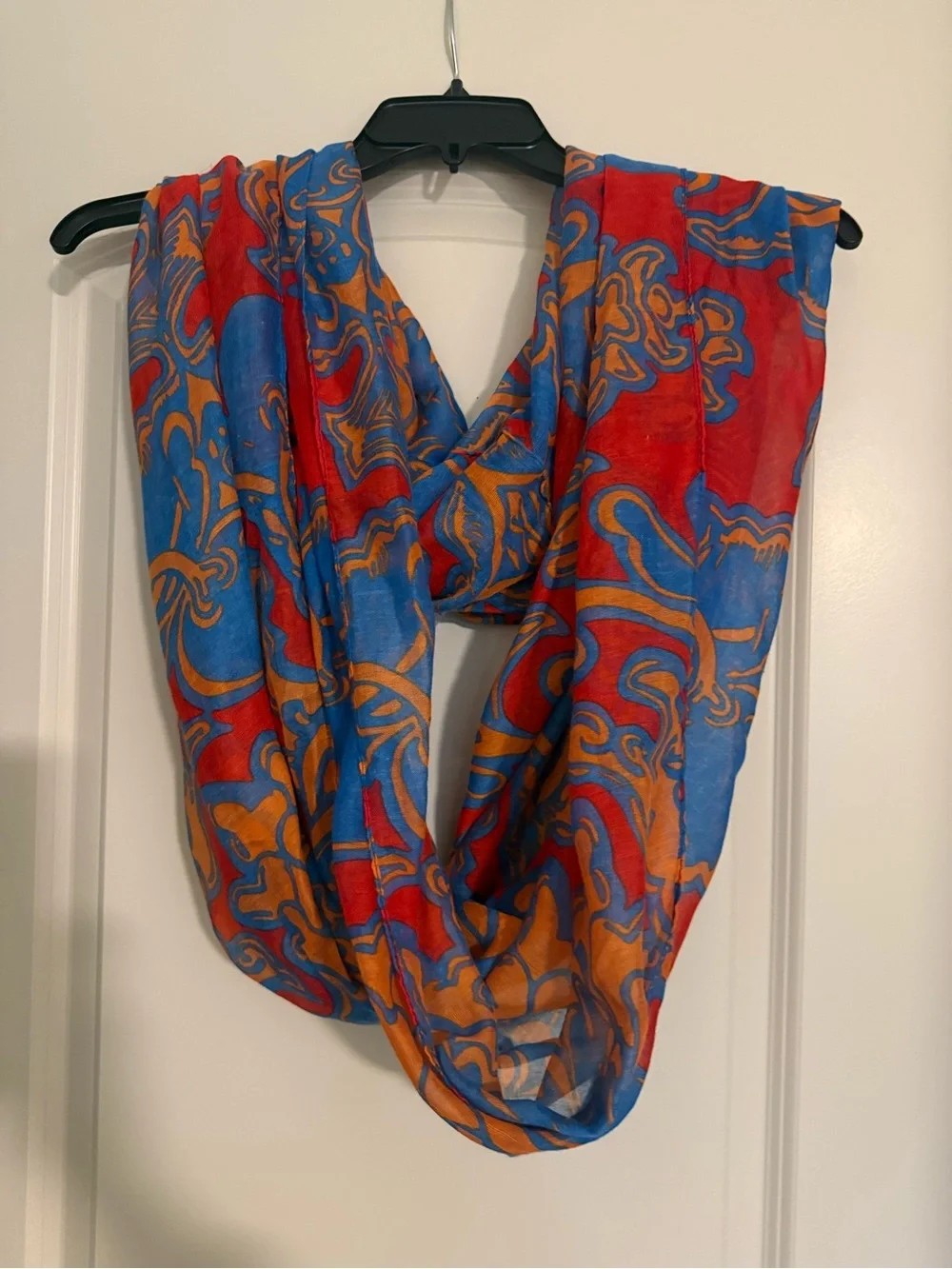Lightweight Infinity Scarf - Blue, Red & Orange Pattern